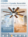 52 Inch Ceiling Fan with Light and Remote, 8 Blades Ceiling Fans with 20W LED Light, Quiet DC Motor, 6 Speeds, Stepless Color Temperature Change & Dimmable, for Bedroom Living Room, Black