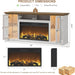 Farmhouse Fireplace TV Stand up to 80" Tvs, 70" Modern Highboy Entertainment Center with 36" Electric Fireplace & LED Lights, Media Console with Adjustable Shelves for Living Room, Antique White