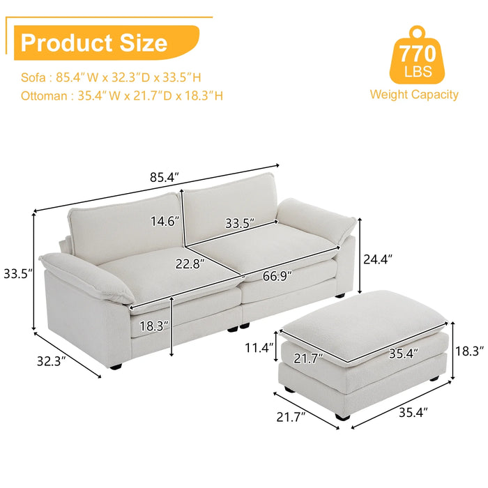 Convertible Sectional Sofa with Chaise L Shaped Couch with Ottoman Reversible 2-Seat Sofa Sectional Couch Sets for Apartment Teddy White