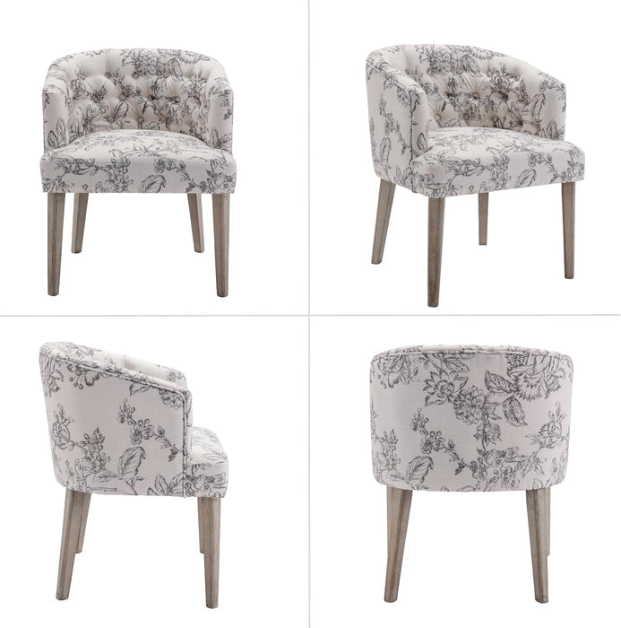 Modern Dining Chairs Set of 2, Upholstered Linen Fabric Dining Room Chairs with Barrel Backrests, Comfy Kitchen Chair for Dining Room, Beige