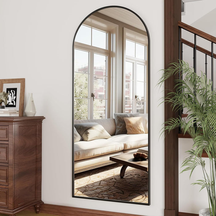Full Length Mirror, 70"X26" Arched Full Body Floor Mirror with Stand, Hanging or Leaning, Standing, Wall Mounted with Aluminum Frame for Bedroom Living Room (Black)