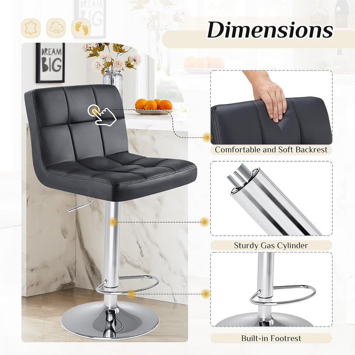 Bar Stools Set of 4, 24 Inch Counter Height Bar Chairs, Upholstered Modern Kitchen Barstools with Metal Base, PU Leather Saddle Stools for Kitchen Island, Inky Black