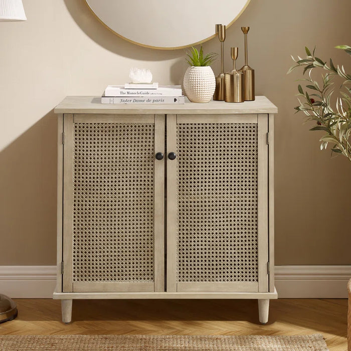 Calzada 31.5'' Tall 2 - Rattan Wicker Door Storage Accent Cabinet with Solid Wood Legs