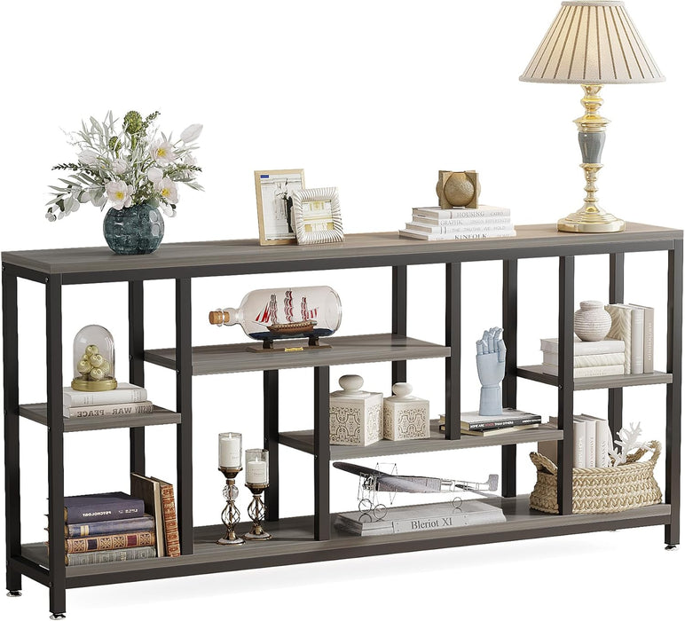 Console Sofa Table, 70.9 Inch Extra Long Console Table behind Couch with Storage Shelves, 3-Tier Modern Narrow Entryway Hallway Accent Table for Living Room, Grey