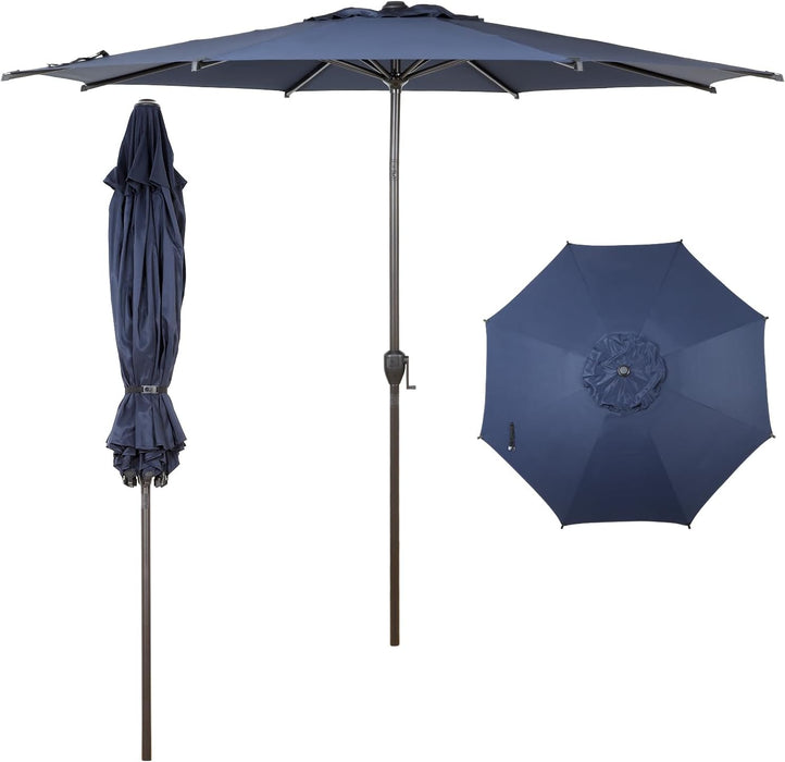 9FT Lyon Outdoor Patio Umbrella Outdoor Table Umbrella with Push Button Tilt and Crank Market Umbrella 8 Sturdy Ribs UV Protection Waterproof for Garden Deck Backyard Pool Dark Blue