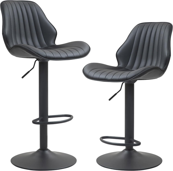Bar Stools Set of 2, Modern 360° Swivel Faux Leather Bar Stools, 24"-32.5" Seat Height with Back, 330 Lbs Capacity, SGS Gas Lift, Upholstered Kitchen Chairs for Kitchen Island, Black