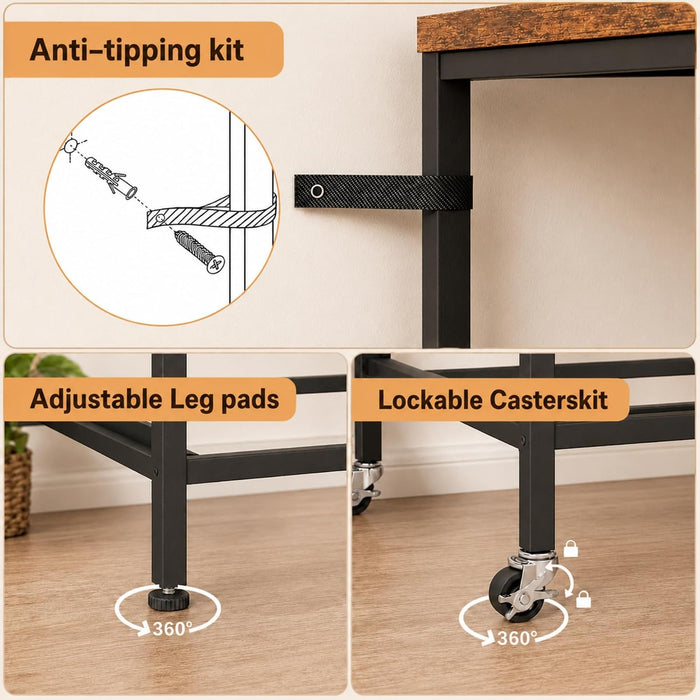 3 Drawer Rolling File Cabinet with Dual Printer Stand, 51" Tall