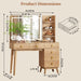 Large Makeup Vanity Desk with Mirror and Lights, Vanity Desk with 6 Drawers & Storage Shelves, Vanity Table with Power Outlet, 3 Color Modes & Adjustable Brightness Dressing Table, Bedroom,Wood