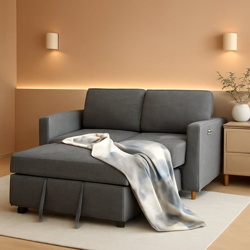 Sleeper Sofa Bed, 3-In-1 Convertible Sofa Chair, Linen Fabric Pull Out Couch Bed, Loveseat Sleeper with Spring Support, Adjustable Backrest, 2 Seater Recliner Chair for Small Space, Dark Grey