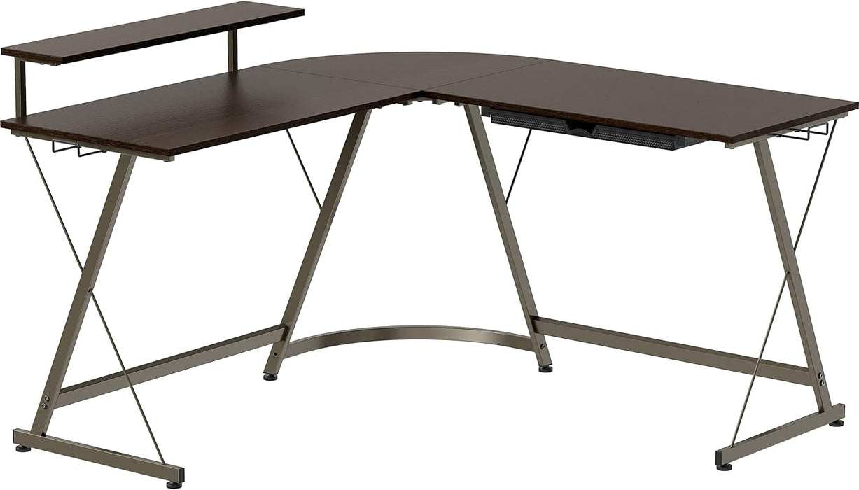 Vista L-Shape Desk with Monitor Stand, Espresso