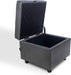 Tufted Leather Square Flip Top Storage Ottoman Cube Foot Rest (Grey with Storage)