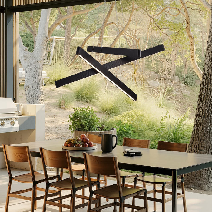 Black 3-Light Solid Wood Linear Pendant Chandelier