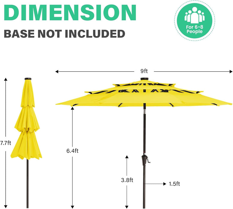 9 Ft 3-Tier Outdoor LED Lighted Patio Umbrella W/Crank, Yellow