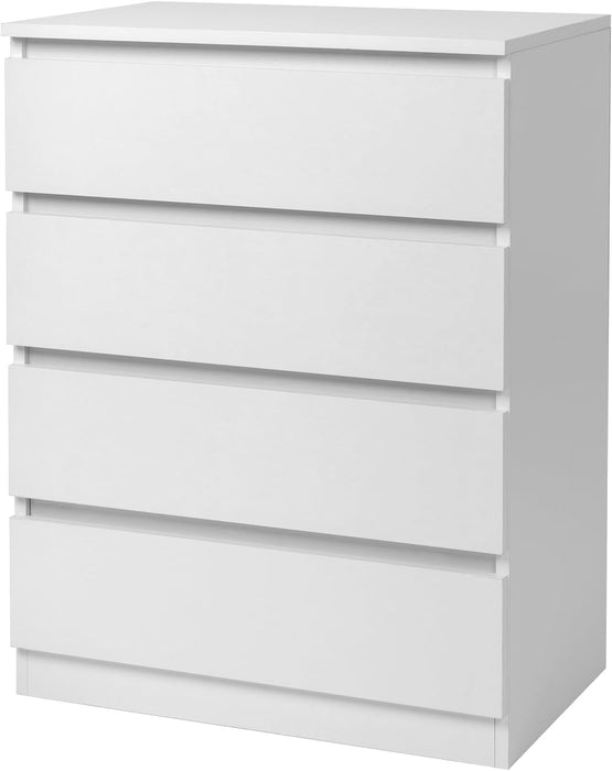 White 4 Drawer Dresser - Modern Chest of Drawers for Bedroom, Small Wood Dressers with Storage, Cut-Out Handles, Anti-Tipping, Living Room, Hallway, Entryway, Home Office