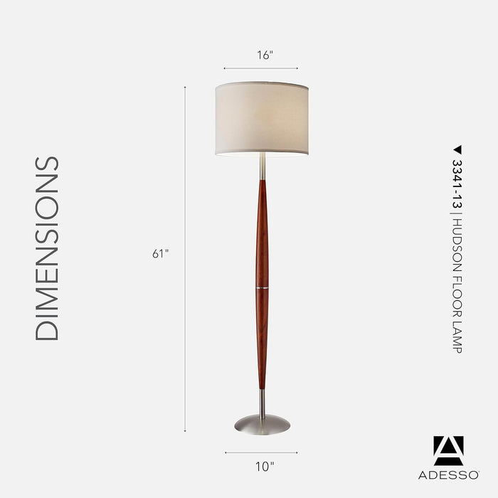 Hudson Floor Lamp - Adjustable Brightness, Perfect Lighting for Bedroom, Living Room and Corner Decor, Maple Eucalyptus Wood & Satin Steel Accents, Soft/White Lampshade