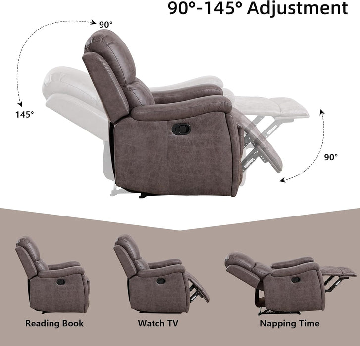 Leather Recliner Chair, Manual Recliner Chair for Adults with Overstuffed Arms and Back, Single Sofa Recliner with Cup Holders for Living Room (1, Grey)