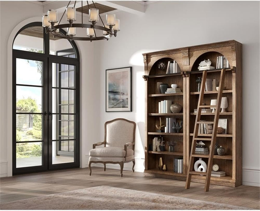 Traditional 8' Tall Wood Bookcase Wall with Ladder Office Storage Brown