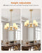 Chandeliers for Dining Room, 5-Light Gold Chandelier Light Fixture, E26 Base-Dining Room Light Fixtures over Table with White Shade, Farmhouse Chandelier for Bedroom Living Room Foyer Entryway