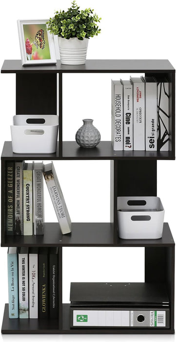 SIMPLY Book Shelf, 3-Tier Geometric Bookshelf, S-Shape Bookcase with Open Shelf, 11.8" X 23.6" X 37.3", for Organization and Storage, for Living Reoom, Bedroom, Home Office, Espresso