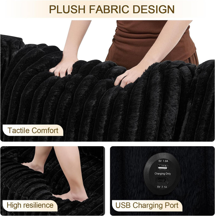 Black 122Inch U Shaped Sleeper Sectional USBChargingPorts