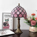 Tiffany Table Lamp 3-Way Light Handmade Bedside Lamp Small Desk Night Lamp Stained Glass Antique for Home Office Bedroom Living Room Study Room (Pink Pearls Style)