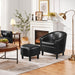 Accent Chair with Ottoman Set, Modern Faux Leather Upholstered Soft Barrel Chair and Footrest, Club Armchair and Footstool for Living Room/Bedroom/Reading Room/Guest Room, Black