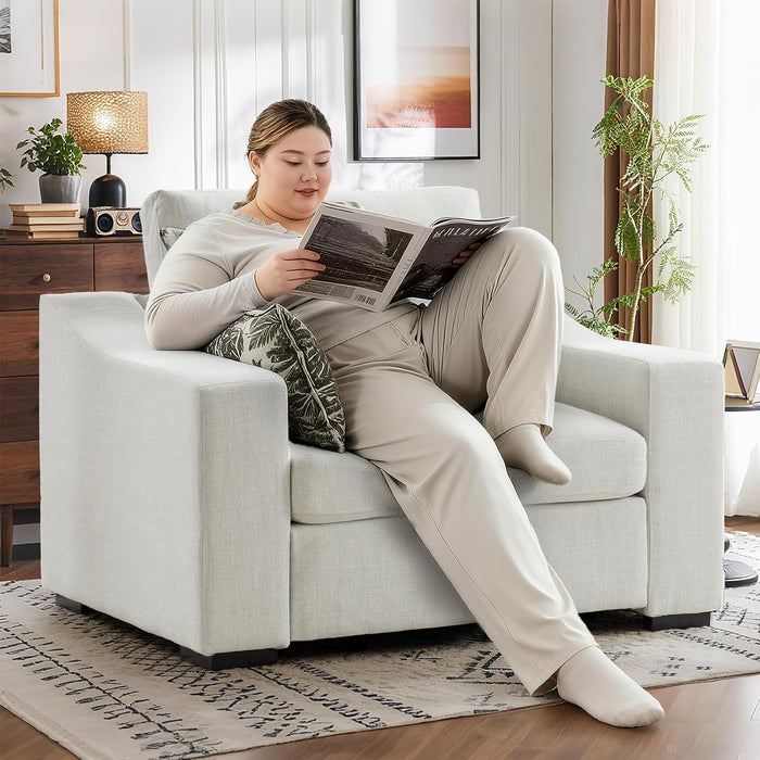47" W Oversized Accent Chair Set of 2, Linen Fabric Modern Armchair, Washable Covers, Comfy Upholstered Large Chair Armchair Sofa Chair Reading Chair for Living Room Bedroom Office, Ivory