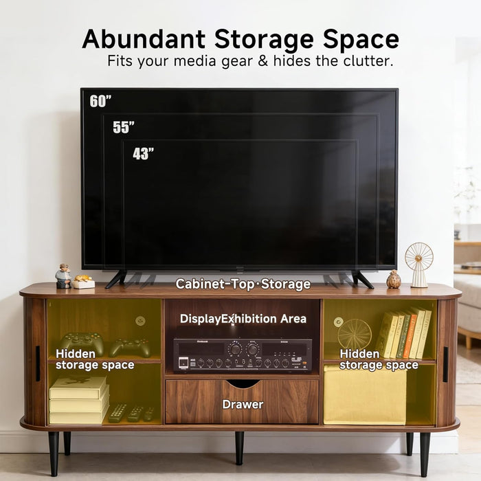 TV Stand for Tvs up to 60 Inch,Industrial Rustic Brown Console with Drawers&Open Shelves, Heavy-Duty Wood Entertainment Center for Living Room, Modern Farmhouse Style, Easy Assembly,Cable Management