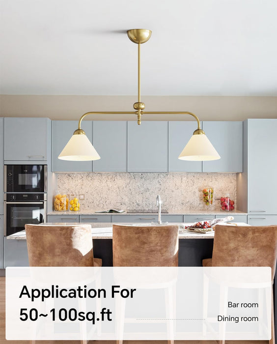 Linear Chandelier, Modern Chandelier for Dining Room Light Fixture, Dining Light Fixtures with Milk Glass Shade Pendant Lights Kitchen Island for Restaurant, Living Room (Gold, 2-Lights)