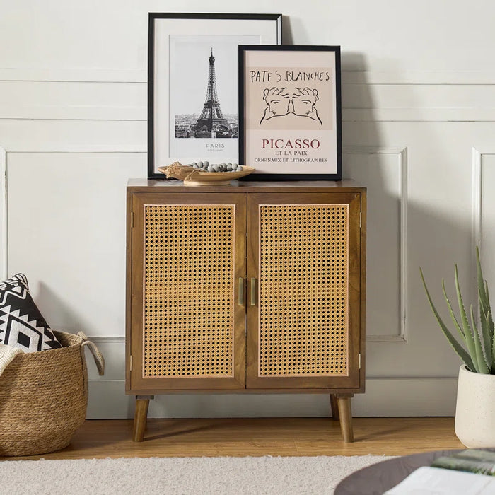 Emily 31'' Tall 2 - Rattan Door Accent Cabinet with Solid Wood Legs