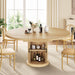 47″–63″ Extendable round Dining Table for 4–8 with Dust-Proof 2-Tier Storage Shelf Space-Saving Expandable Dining Room Table Wood Oval Circle Dining Table with Pedestal Base (Natural)