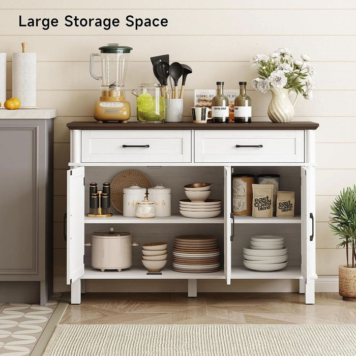 48 Inch Buffet Cabinet with Storage, off White&Walnut