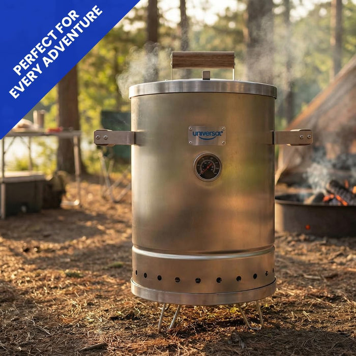 Portable Charcoal Smoker (6 Lb) Capacity, Stainless Steel Barrel Smoker Grill Combo, Vertical BBQ Smoker with Thermometer & Airflow Control, for Camping, Backyard, Tailgating