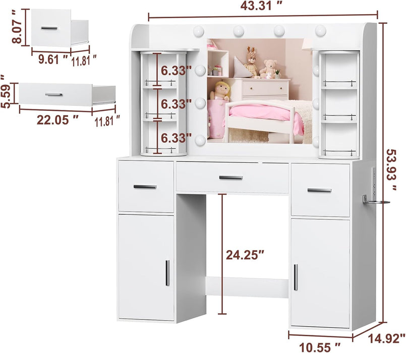 White Makeup Vanity Desk With Brilliant Illumination