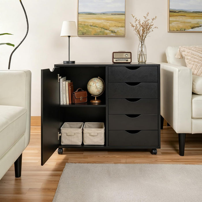 Black IndustrialGrade SolidWood File Cabinet On Wheels