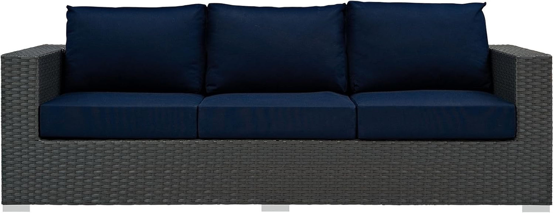 Sojourn Wicker Rattan Outdoor Patio Sunbrella Fabric Sofa in Canvas Navy