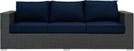 Sojourn Wicker Rattan Outdoor Patio Sunbrella Fabric Sofa in Canvas Navy