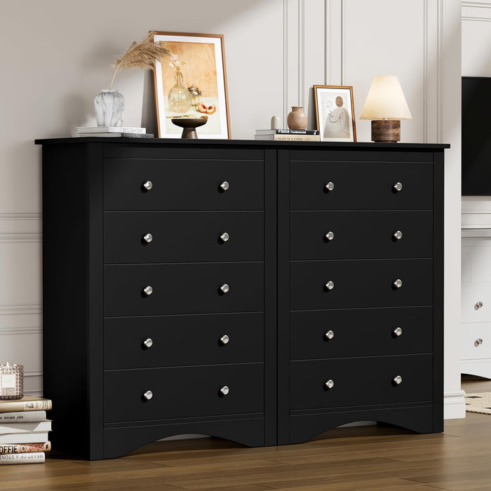 Tall Five Drawer Dresser Black Wood Storage Organizer