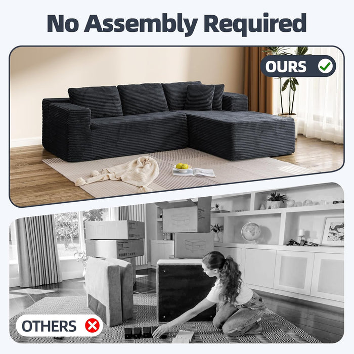 106 Inch Black Corduroy Upholstered Sectional Sofa