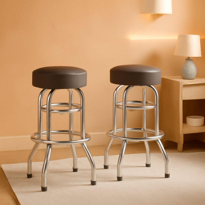 Bruno 2 Pack Double Ring Chrome Barstool with Dark Brown Seat