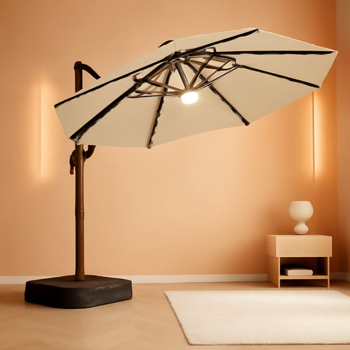 9X9 FT Cantilever Offset Patio Umbrella with Lights & Base