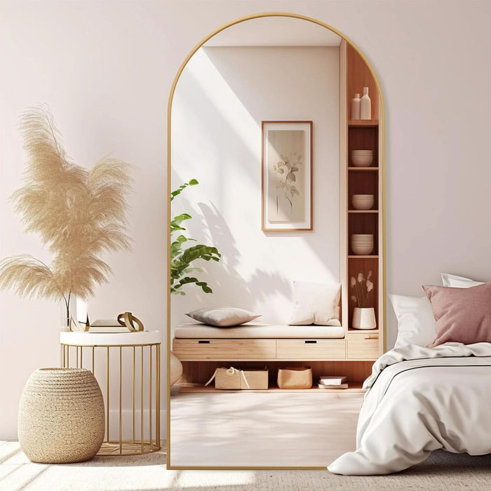 Arched Full Length Mirror, 71X32 Oversized Floor Mirror with Stand, Gold Mirror Full Length, Aluminum Full Body Dressing Mirrors with Arched-Top, Leaning for Living Room, Bedroom