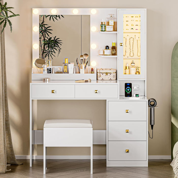 White Makeup Vanity Desk With PremiumLED Illumination