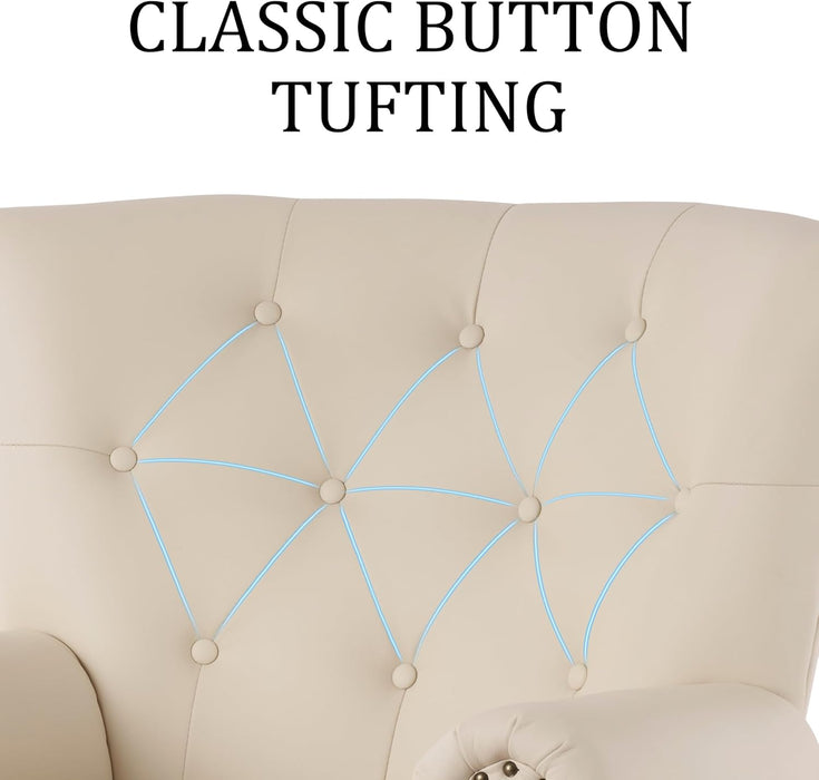 Ivory White Luxurious PU Leather Wingback Armchair