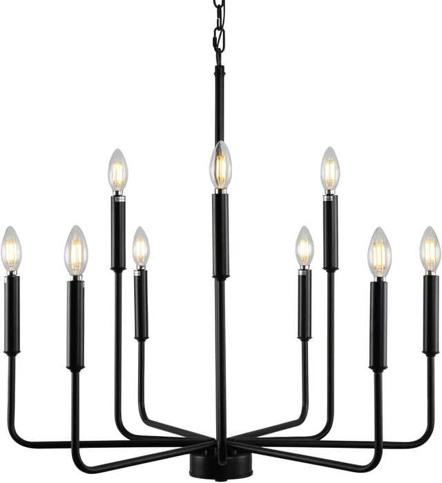 Black Chandelier, Modern Farmhouse Chandeliers for Dining Room 9-Lights Candle Pendant Lights Kitchen Island Rustic Industrial Black Metal Hanging Light Fixtures for Living Room Bedroom Entryway