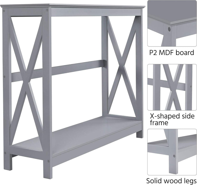 Console Table for Entryway, 2 Tier Narrow Sofa Table Bookshelf Accent Tables W/Storage Shelf, Living Room Entry Hall Foyer Tables Furniture, Grey