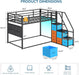 Low Bunk Bed Twin over Twin with 6 Storage Drawers and 6-Pocket Organizer, Reversible Storage Staircase(Left or Right), Bunk Bed for Kids with LED Lights,Metal Frame with Safety High Guardrails, Black