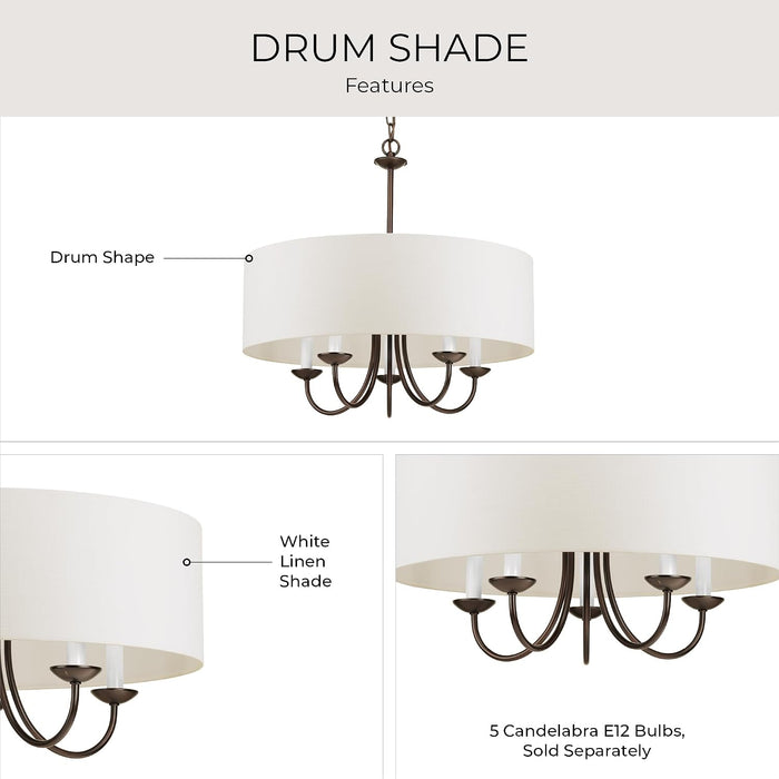 Five Light Chandelier Fixture White Textured Bronze