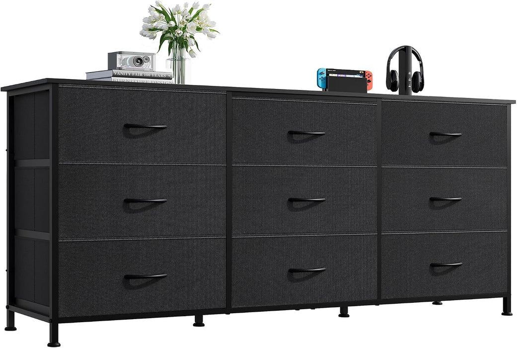 Dresser TV Stand for 65 Inch TV, 9 Drawer Dresser for Bedroom, Black
