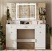 Makeup Vanity Desk with Lights & 3 Way Mirror, Large Girls Vanity Table Set with Charging Station, 3 Lighting Modes & 360° View Mirror, 9 Drawers Dresser for Bedroom, White